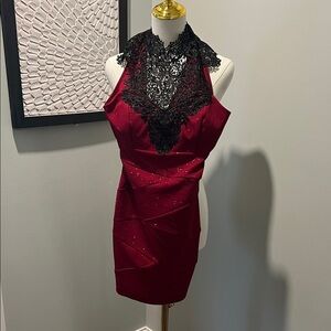 Emerald Sundae Burgundy Mini Dress with Black Lace Halter